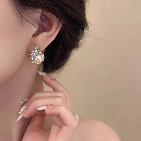 Pendientes De Perlas Artificiales En Gota De Agua Con Poste De Plata De Ley 925 Aleación Diamantes Imitación Joyería Elegante Mujer
