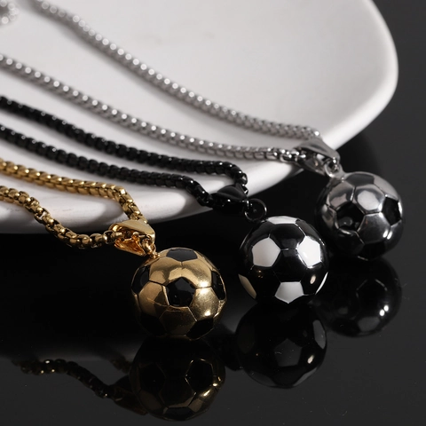 Soccer Ball Pendant Necklace Stainless Steel Enamel Sports Vintage Retro Hip Hop Jewelry For Men Women
