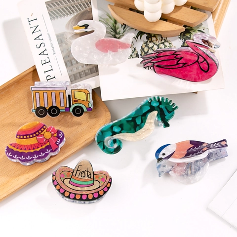 Mollette Per Capelli Creative Acetato Acrilico Cartone Animato Animale Camion Cappello Forma Marmo Texture Donne Ragazze