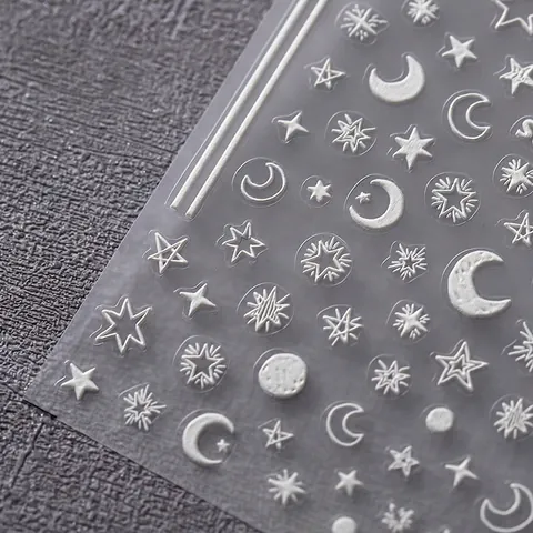 Pegatinas Uñas PET Relieve 3D Patrones Estrella Luna Autoadhesivas Decoración Manicura Estilo Noche Estrellada Calcomanías