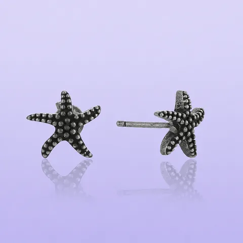 Vintage Antique Silver Starfish Stud Earrings For Women 925 Sterling Silver Earring Post Copper Ocean Life Marine Jewelry