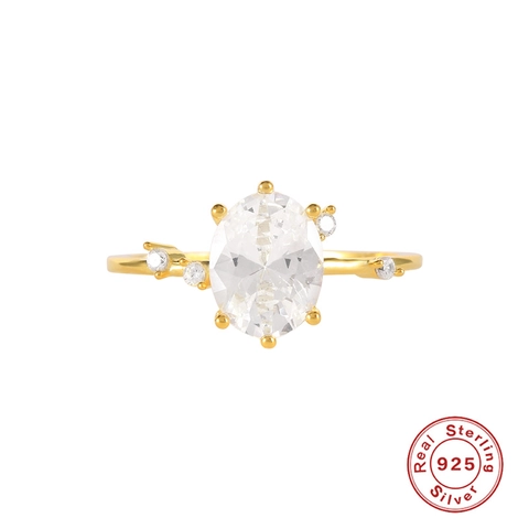 Anello In Argento Sterling 925 Ovale Forma Di Uovo Zirconia Cubica Geometrico Zircone Placcato Oro Gioielli Moda
