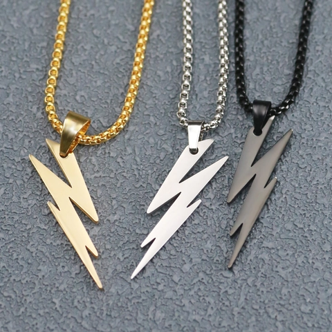 Collana Con Pendente A Fulmine Acciaio Inossidabile Minimalista Lucidato Gioielli Di Moda Per Uomo Donna
