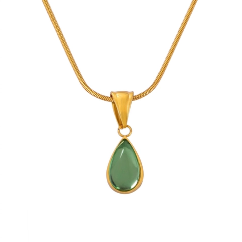 French Vintage Teardrop Pendant Necklace Titanium Steel With Glass Stone Elegant Snake Chain Jewelry For Women