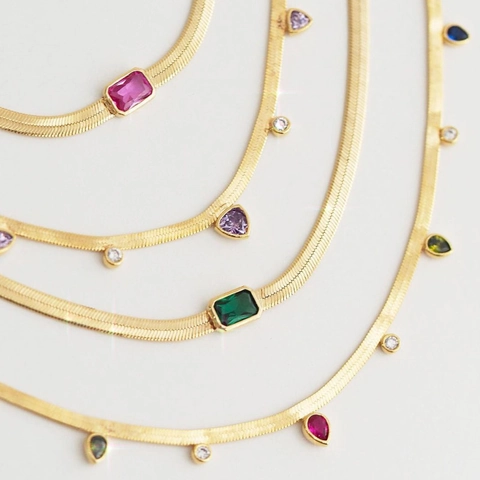 Collier Chaîne Serpent En Acier Inoxydable Plaqué Or 18K Avec Pendentif Rectangle En Zircon Pour Femme Bijoux