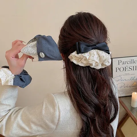 Vintage-Haarspangen Mit Spitzenbogen Und Bestickte Haargummis Für Damen Elegante Haar-Accessoires Im Französischen Stil