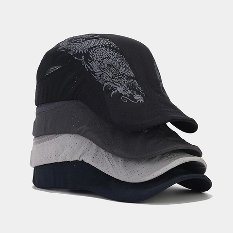 Dragon Print Beret Hat Breathable Quick Dry Polyester Flat Cap Outdoor Sun Protection Adjustable Sporty Ivy Cap