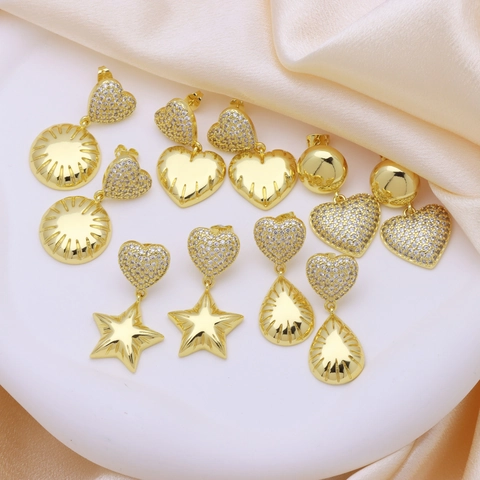 Copper Zirconia Heart Star Drop Dangle Earrings For Women Gold Plated Sweet Minimalist Jewelry Dainty Earrings Gift
