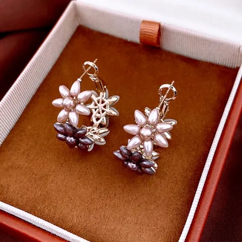 Vintage Flower Drop Earrings With Faux Artificial Pearl And Silver Earring Post Elegant Floral Jewelry For Women