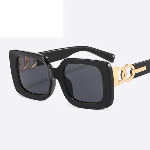 Oversized Square Sunglasses UV400 Retro PC Frame Metal Chain Temple Gradient Lens Fashion Eyewear For Women Men