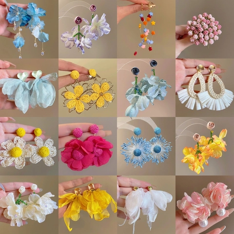 Orecchini A Fiori In Chiffon Con Nappe Con Perla Artificial Cristallo Lega Di Rame E Perno In Argento Per Donna Stile Vacanza
