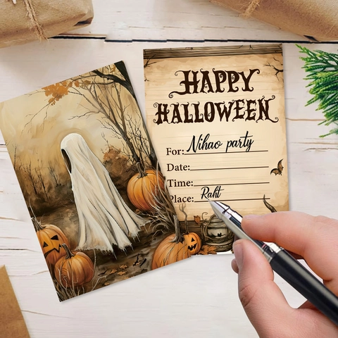 Vintage Halloween Einladungskarten Geist Kürbis Thema Partyzubehör Doppelseitige Papier Grußkarten