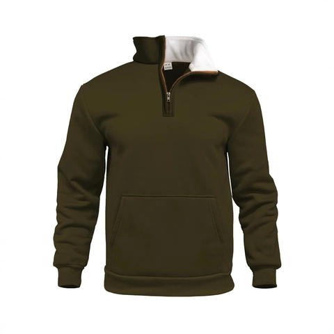 Men Sweatshirt Waffle Texture Fleece Lined Quarter Zip Pullover Casual Outdoor Stand Collar Pocket 100 Percent Polyester