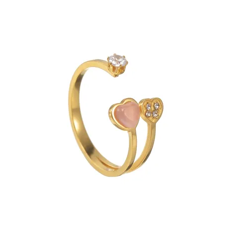 Neuer Chinesischer Stil Edelstahl Offener Ring Für Damen Herzform Strass Eingelegt Verstellbarer Fingerring Schmuck Geschenk