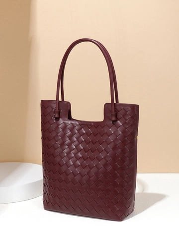 Bolso De Mano Tejido Cuero PU Para Mujer Gran Capacidad Urbano Simple Conmutar Bolso Hombro Cierre Magnético Elegante
