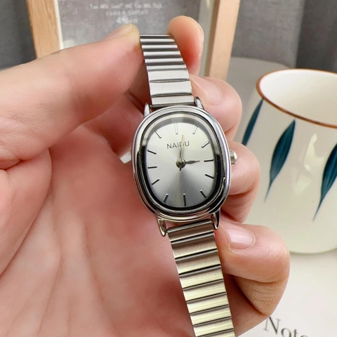Women's Oval Quartz Watch Alloy Elastic Chain Strap Minimalist Casual Wristwatch Vintage Style Fashion Jewelry Watch For Women