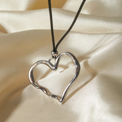 Vintage Titanium Staal Hart Hanger Ketting Voor Vrouwen Zwart Was Touw Koord Minimalistische Mode Sieraden Accessoires