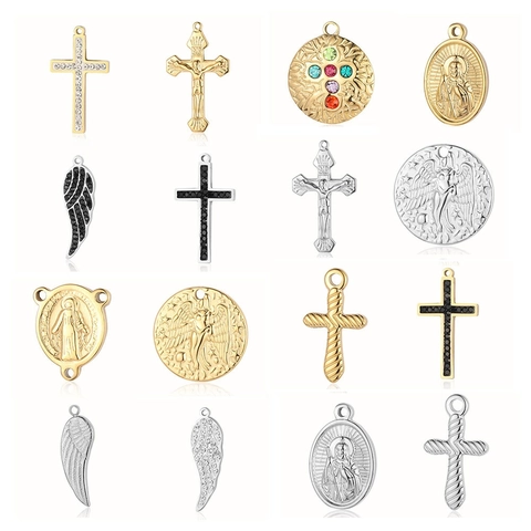Vintage Kruis En Engelenvleugel Hangers Verguld Roestvrij Staal DIY Sieraden Maken Charms Voor Ketting En Armband
