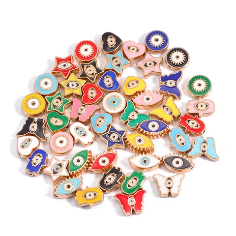 Evil Eye Charms Beads Alloy Enamel Colorful For DIY Jewelry Making Heart Star Hamsa Hand Butterfly Shapes