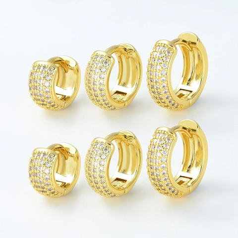 Orecchini A Cerchio Huggie In Rame Placcato Oro 18K Zircone Geometrico Gioielli Di Moda Per Donne