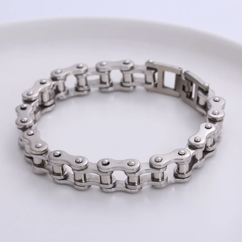 Bracciale Da Uomo In Acciaio Inossidabile Maglia Catena Bicicletta Moto Punk Hip Hop Rock Biker Gioielli Lucidati