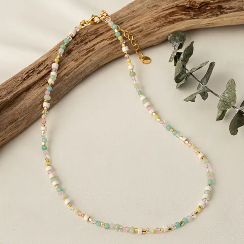 Collar de Cuentas de Piedra Natural Hecho a Mano Para Mujer Cuentas Mixtas de Colores Cadena de Clavícula de Cobre Chapado en Oro Joyería de Estilo Bohemio