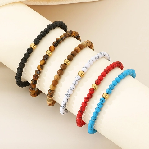 Beaded Bracelet Natural Stone Tiger Eye Lava Rock Turquoise Stainless Steel Adjustable Extension Chain Jewelry For Men Women