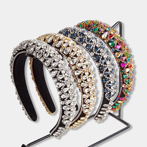 Rhinestone Padded Headband Velvet Wide Thick Hair Band Baroque Vintage Luxury Hair Accessories For Women