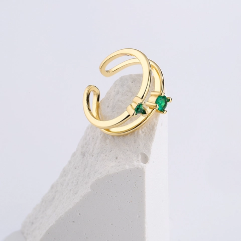 Minimalistische Gold Vergoldete Kupfer Offene Ringe Für Frauen Geometrische Doppelschicht Zirkon Blume Verstellbar