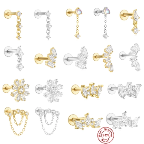 Orecchini A Lobo Per Piercing Alla Cartilagine Labret Con Retro Piatto In Argento Sterling 925 Gioielli In Zirconia