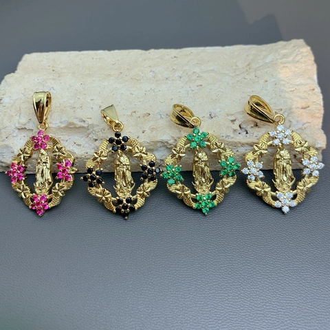 Guadalupe Jungfrau Maria Anhänger 18K Vergoldet Legierung Zirkon Religiöser Schmuck Vintage Retro Damen