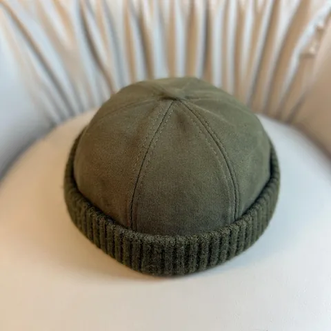 Retro Brimless Docker Hat Cotton Knit Ribbed Miki Cap Adjustable Sailor Streetwear Autumn Winter Unisex
