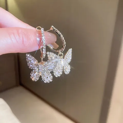 Golden Schmetterling Ohrstecker Legierung Zirkon Rhinestone Künstliche Perle Mit 925 Sterling Silber Ohrpfosten Elegant Damen