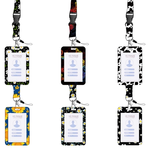 ID Badge Holder With Lanyard Retractable Reel ABS Plastic Floral Galaxy Leopard Print Neck Strap For Office School
