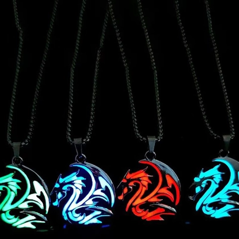 Collana Con Pendente Drago Luminoso Si Illumina Al Buio Lega Totem Cinese Retro Punk Gothic Gioielli Per Uomo