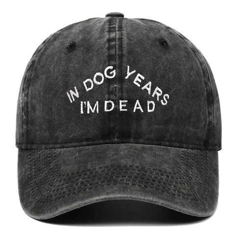 Gewaschene Baumwolle Baseballkappe In Dog Years I'm Dead Stickerei Distressed Gebogene Krempe Sonnenhut Outdoor Damen Herren