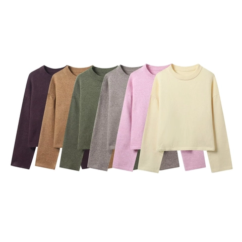 Maglione In Maglia Da Donna Girocollo Manica Lunga Vestibilità Ampia Spalla Cadente Pullover Casual In Poliestere