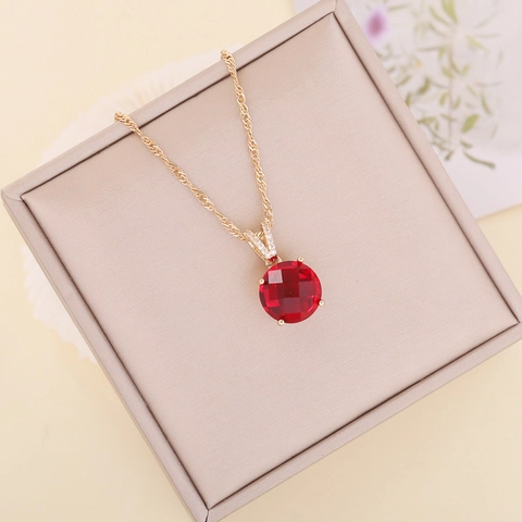 Faceted Glass Round Pendant Necklace Copper Gold Plated Twisted Chain Elegant Clavicle Jewelry For Women