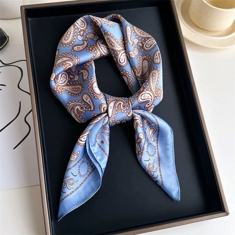 Paisley Print Square Scarf Imitation Satin Feel Sun Protection Lightweight Neck Head Scarf For Women Office Elegance
