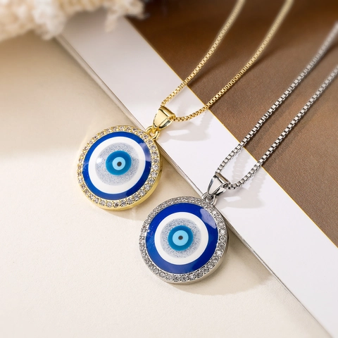 Evil Eye Anhänger Halskette Kupfer Vergoldet Zirkonia Emaille Minimalistischer Vintage Schmuck Für Damen Talisman