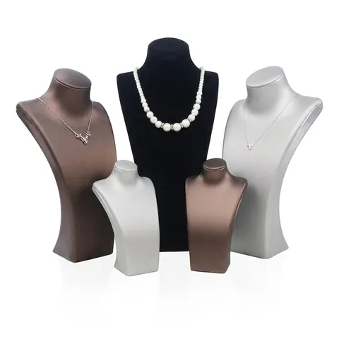 Necklace Display Bust Jewelry Mannequin Stand Brushed PU Leather Pendant Holder Store Window Props Portrait Shape Elegant
