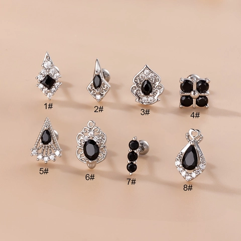 Zwarte Zirkonia Oorkraakbeen Stud Roestvrij Staal Koper Piercing Sieraden Schroefsluiting Mode Retro Punk Stijl