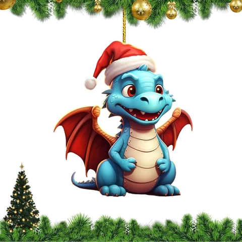 Weihnachtsdrache Hängeornament Acryl Flach Cartoon Dinosaurier Anhänger Für Weihnachtsbaum Auto Rückspiegel Dekor