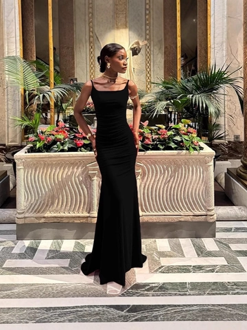 Damen Sexy Rückenfreies Spaghetti Träger Maxi Kleid Gerafft Slim Fit Abendparty Clubwear Polyester Elasthan