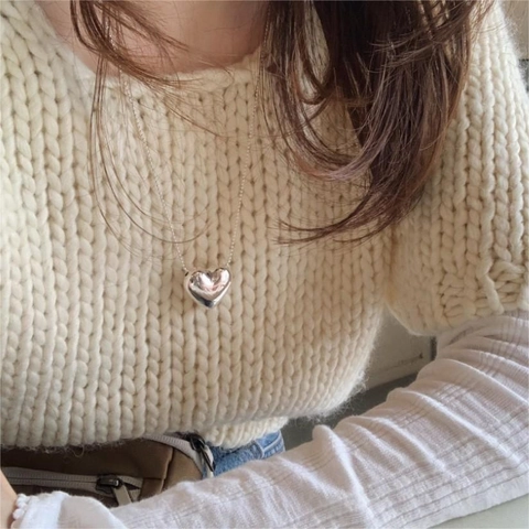 925 Sterling Silver Heart Pendant Necklace High Polish Puff Heart Ball Chain Minimalist Elegant Jewelry For Women