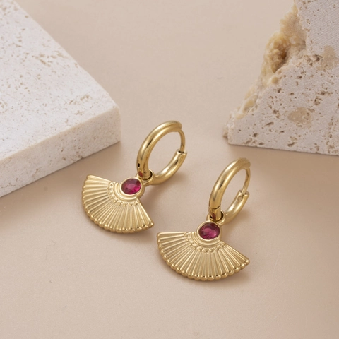 Waaier Vormige Zirkonia Roestvrij Stalen Oorbellen Voor Dames Minimalistische Elegante Vergulde Sieraden Accessoire