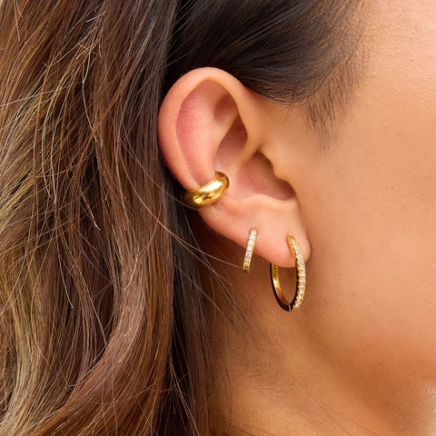 Stainless Steel Hoop Earrings With Cubic Zirconia Gold Plated Geometric Fashion Jewelry For Women Hypoallergenic