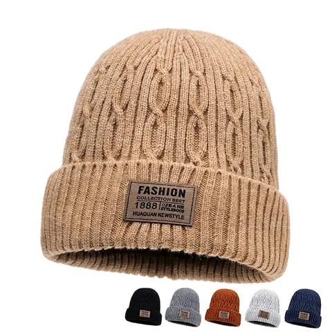 Winter Beanie Hat For Men Women Acrylic Cable Knit Warm Thickened Fleece Lined Cold Weather Outdoor Windproof Cap