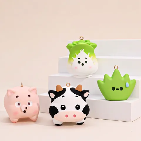 Llavero Dibujos Animados Divertido Resina Cerdo Col Vaca Hierba Colgante Para Mochila Regalo Pareja Accesorio