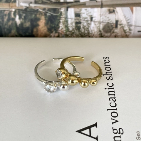 925 Sterling Silver Ring With Clear Cubic Zirconia Beaded Adjustable Open Fashion Minimalist Jewelry For Women